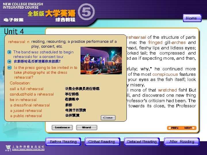 He listened attentively to my brief rehearsal of the structure of parts rehearsal: n.