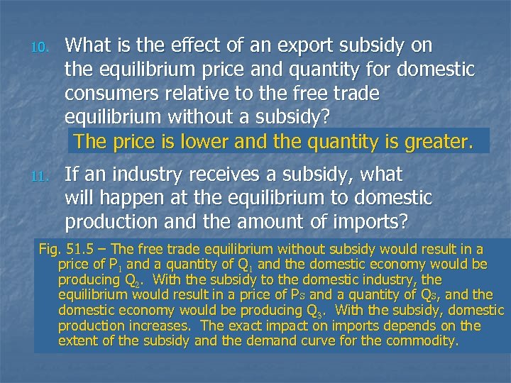 10. What is the effect of an export subsidy on the equilibrium price and
