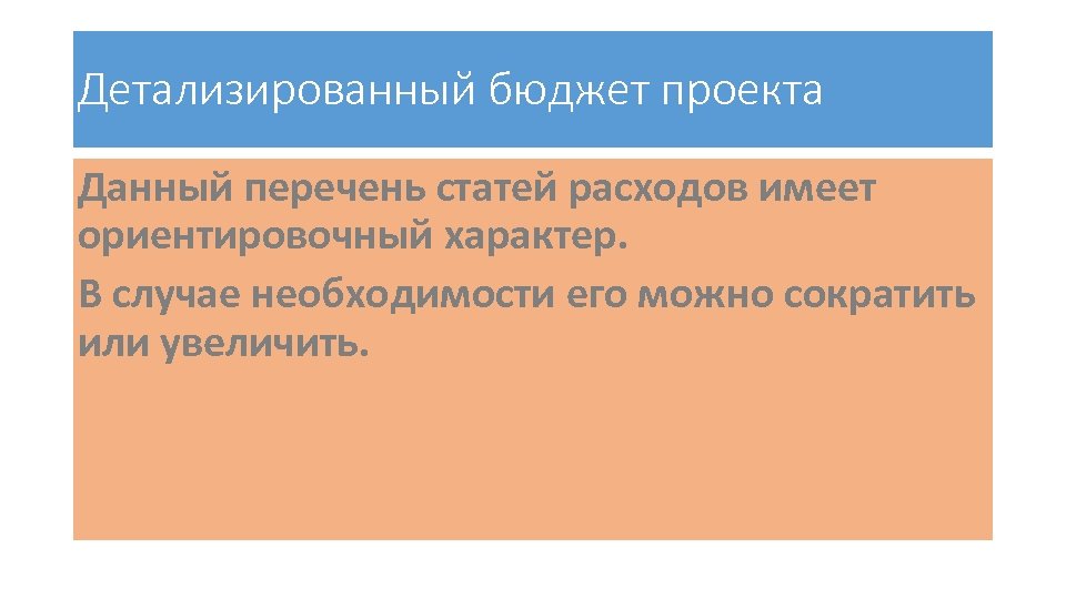Детализированный бюджет проекта Данный перечень статей расходов имеет ориентировочный характер. В случае необходимости его