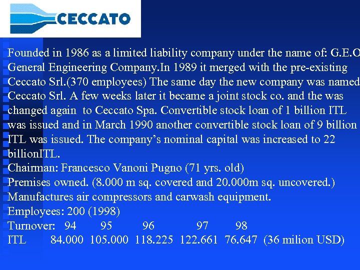 Founded in 1986 as a limited liability company under the name of: G. E.
