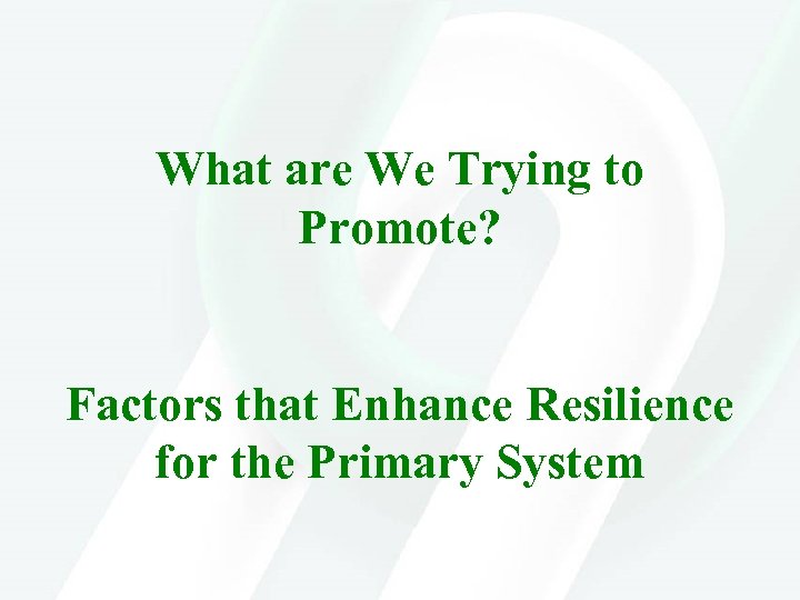 What are We Trying to Promote? Factors that Enhance Resilience for the Primary System