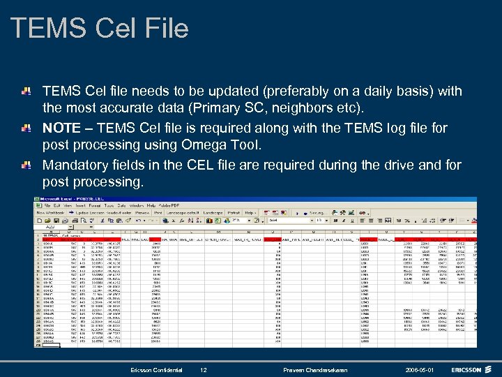 TEMS Cel File TEMS Cel file needs to be updated (preferably on a daily