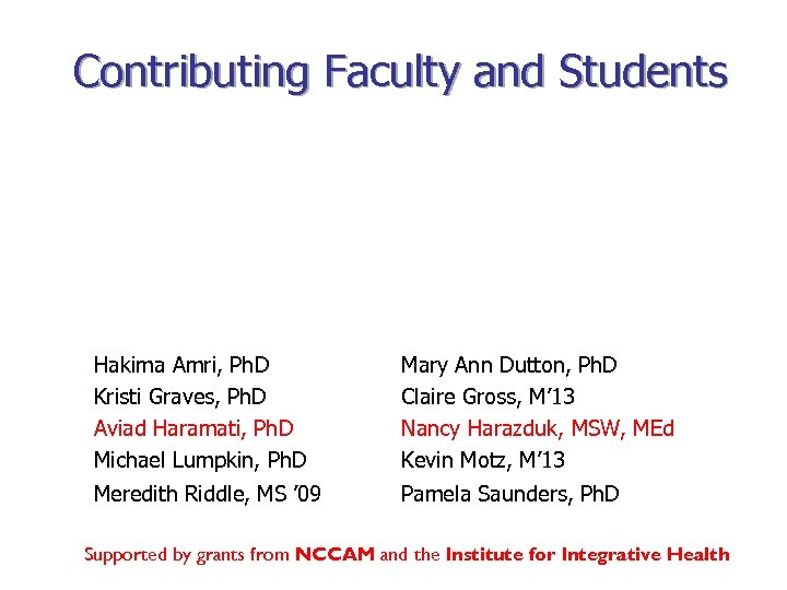 Contributing Faculty and Students Hakima Amri, Ph. D Kristi Graves, Ph. D Aviad Haramati,