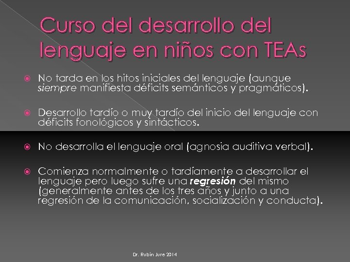 Curso del desarrollo del lenguaje en niños con TEAs No tarda en los hitos