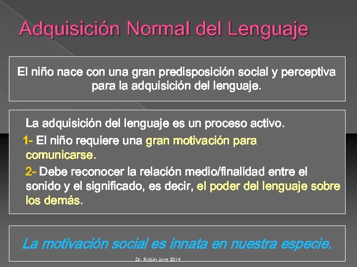 Adquisición Normal del Lenguaje El niño nace con una gran predisposición social y perceptiva