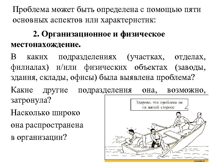 Проблема может быть определена с помощью пяти основных аспектов или характеристик: 2. Организационное и