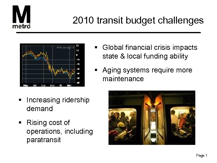 2010 transit budget challenges § Global financial crisis impacts state & local funding ability