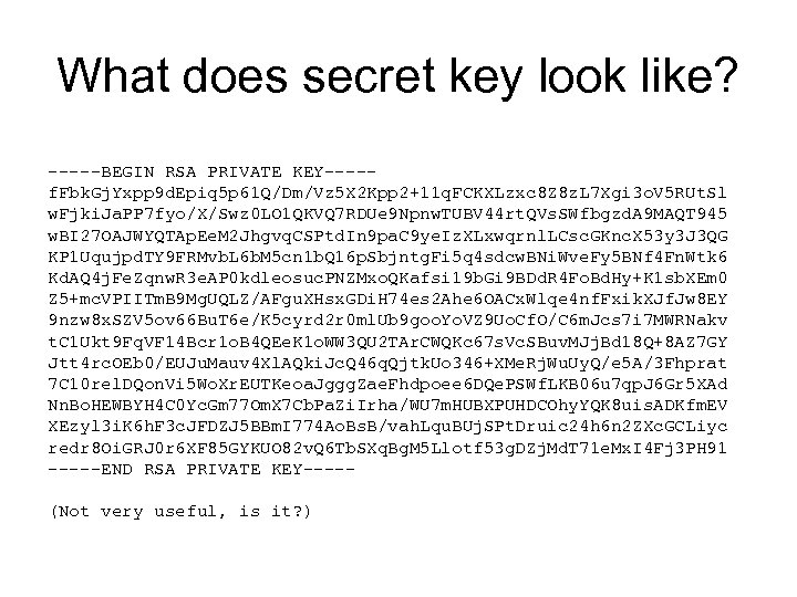 What does secret key look like? -----BEGIN RSA PRIVATE KEY----f. Fbk. Gj. Yxpp 9