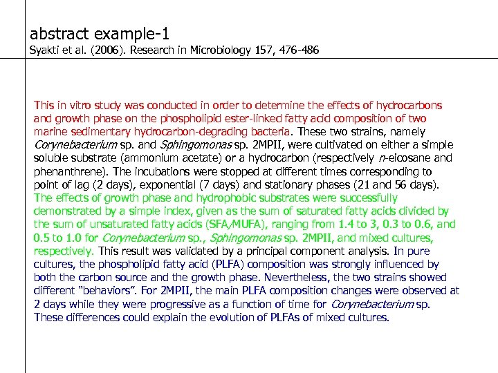 abstract example-1 Syakti et al. (2006). Research in Microbiology 157, 476 -486 This in