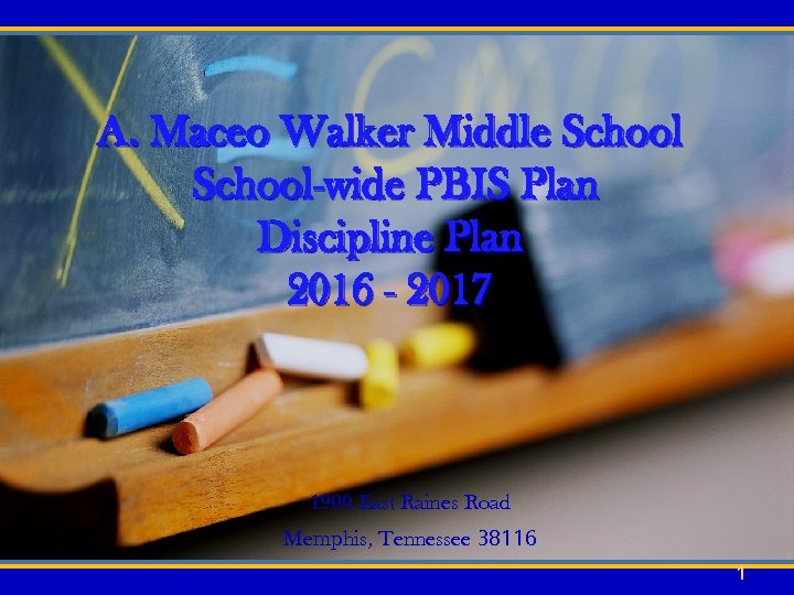 A. Maceo Walker Middle School-wide PBIS Plan Discipline Plan 2016 - 2017 1900 East