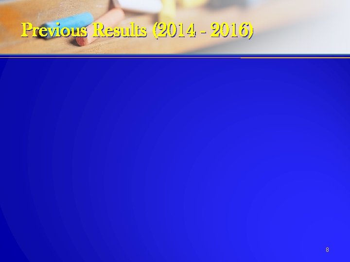 Previous Results (2014 - 2016) 8 