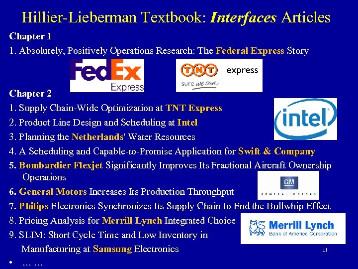 Hillier-Lieberman Textbook: Interfaces Articles Chapter 1 1. Absolutely, Positively Operations Research: The Federal Express