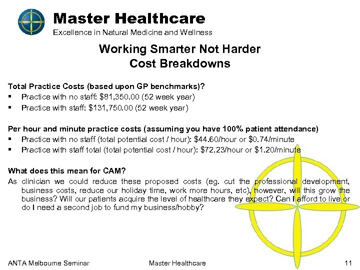 Master Healthcare Excellence in Natural Medicine and Wellness Working Smarter Not Harder Cost Breakdowns