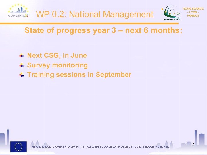 WP 0. 2: National Management RENAISSANCE - LYON FRANCE State of progress year 3