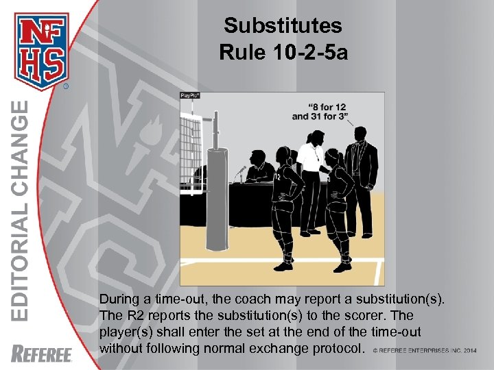 Substitutes Rule 10 -2 -5 a During a time-out, the coach may report a