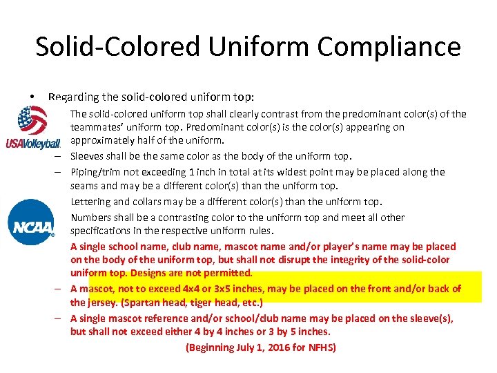 Solid-Colored Uniform Compliance • Regarding the solid-colored uniform top: – The solid-colored uniform top