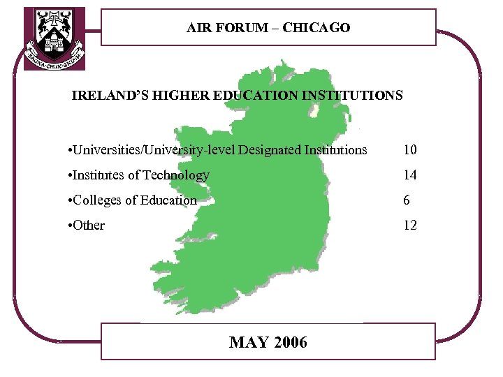 AIR FORUM – CHICAGO IRELAND’S HIGHER EDUCATION INSTITUTIONS • Universities/University-level Designated Institutions 10 •