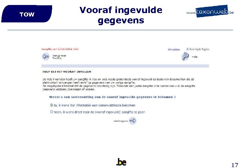 TOW Vooraf ingevulde gegevens 17 