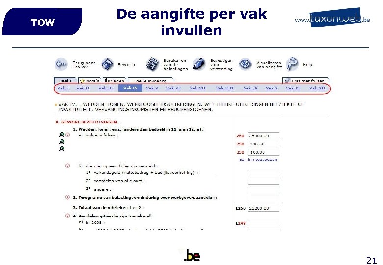 TOW De aangifte per vak invullen 21 