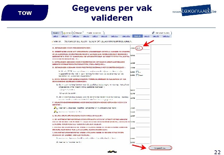 TOW Gegevens per vak valideren 22 