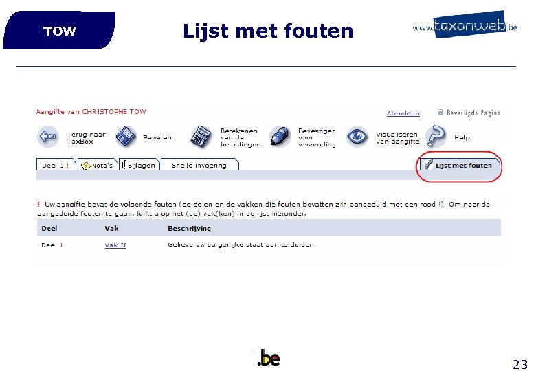 TOW Lijst met fouten 23 