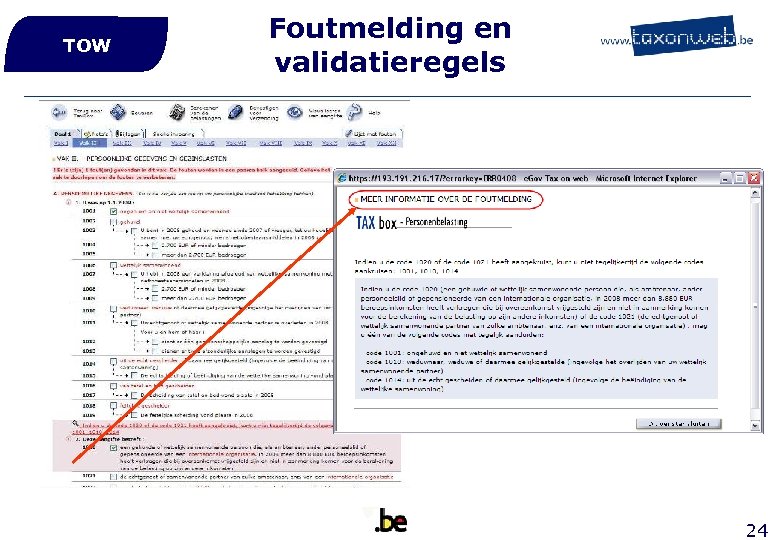 TOW Foutmelding en validatieregels 24 