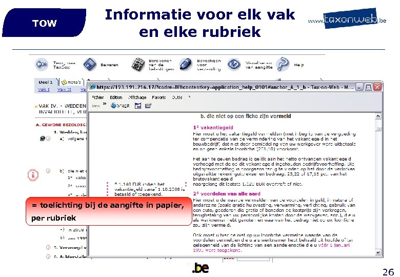 TOW Informatie voor elk vak en elke rubriek = toelichting bij de aangifte in