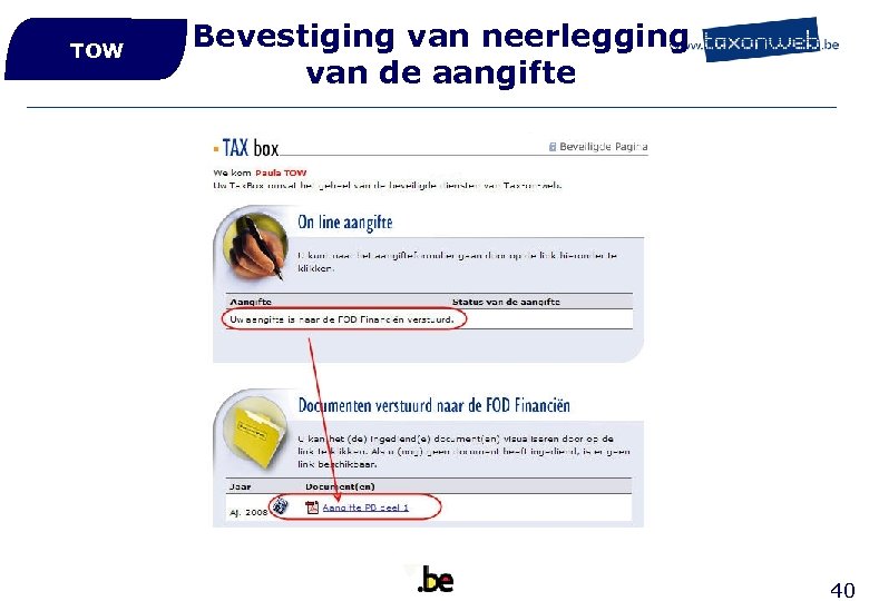 TOW Bevestiging van neerlegging van de aangifte 40 