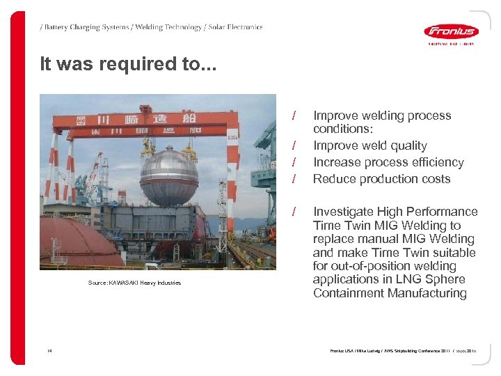 It was required to. . . / / / Source: KAWASAKI Heavy Industries 14