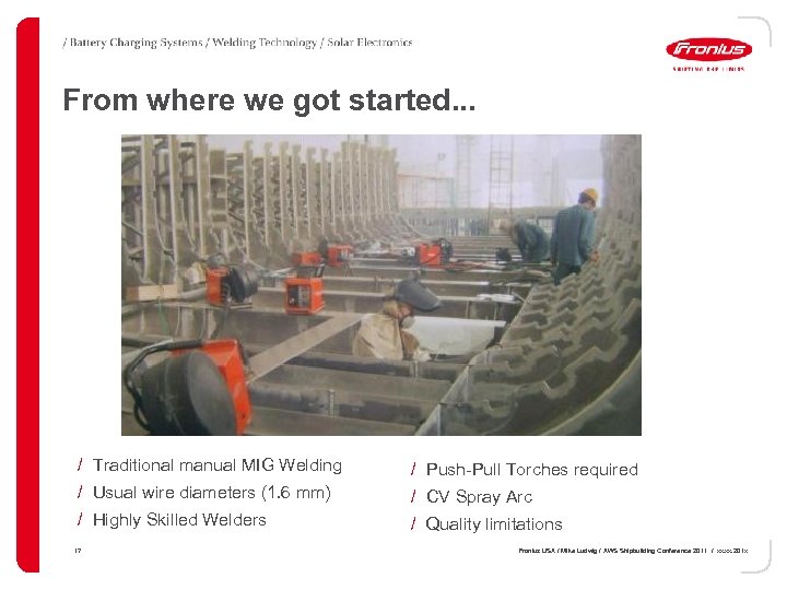 From where we got started. . . / Traditional manual MIG Welding / Push-Pull