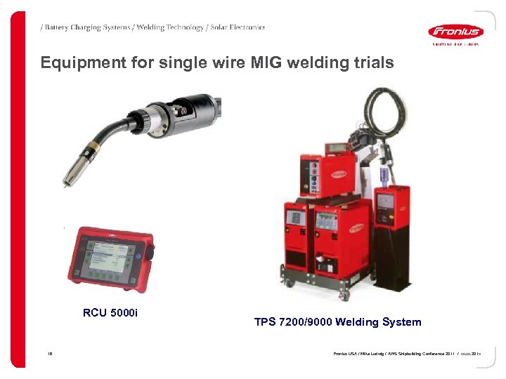 Equipment for single wire MIG welding trials Robacta Drive Torch RCU 5000 i 18