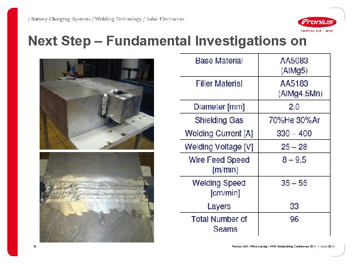 Next Step – Fundamental Investigations on Manual MIG 32 Fronius USA / Mike Ludwig