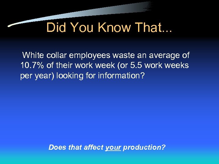 Did You Know That. . . White collar employees waste an average of 10.