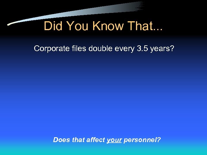 Did You Know That. . . Corporate files double every 3. 5 years? Does