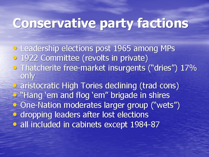 Conservative party factions • Leadership elections post 1965 among MPs • 1922 Committee (revolts