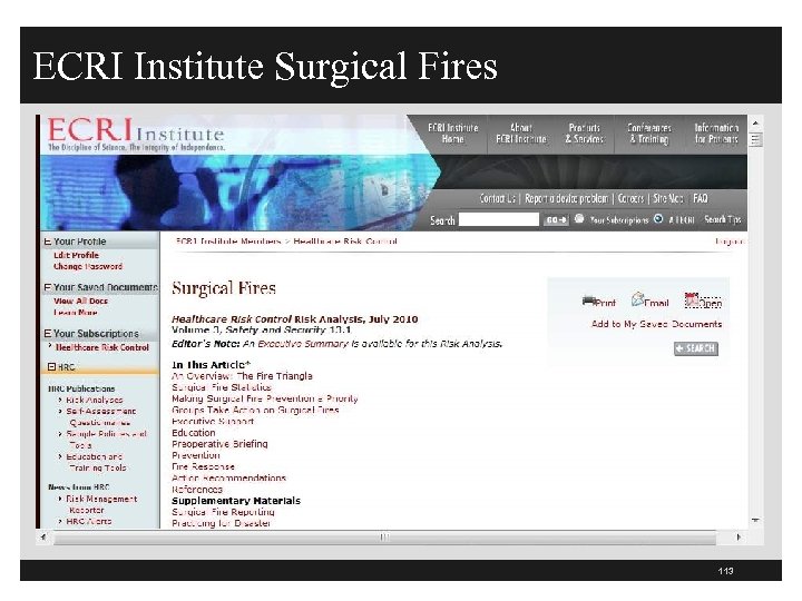 ECRI Institute Surgical Fires 113 