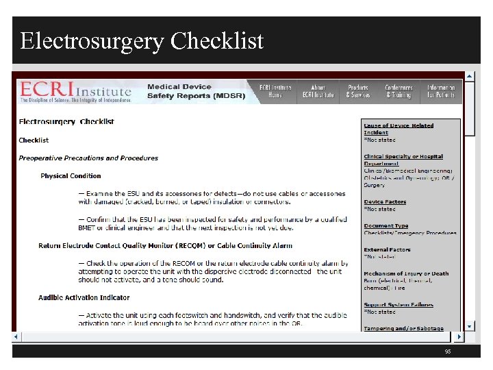 Electrosurgery Checklist 95 