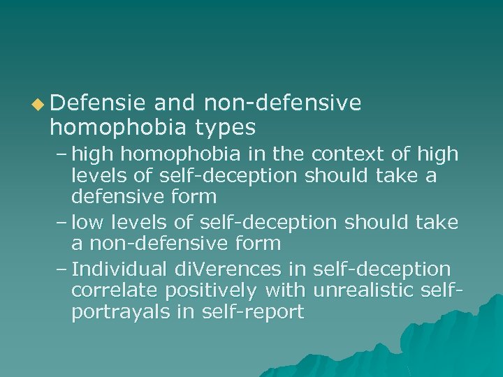 u Defensie and non-defensive homophobia types – high homophobia in the context of high