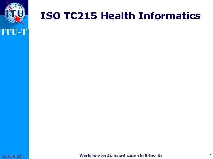 ISO TC 215 Health Informatics ITU-T 23 -25 May 2003 Workshop on Standardization in