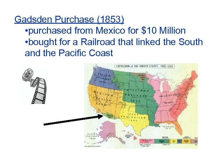 Gadsden Purchase (1853) • purchased from Mexico for $10 Million • bought for a