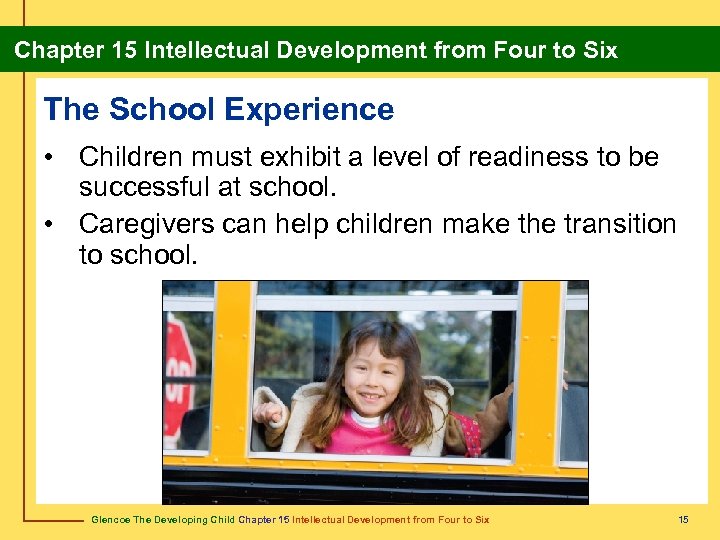 Chapter 15 Intellectual Development from Four to Six The School Experience • Children must