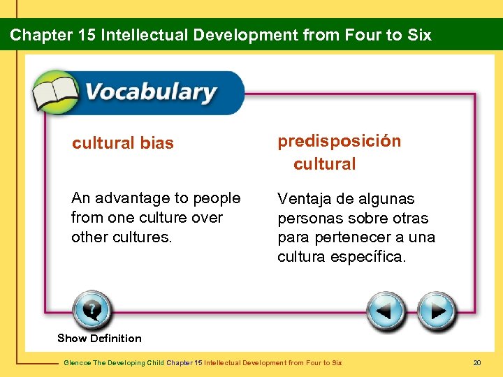 Chapter 15 Intellectual Development from Four to Six cultural bias predisposición cultural An advantage
