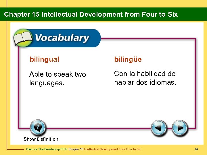 Chapter 15 Intellectual Development from Four to Six bilingual bilingüe Able to speak two