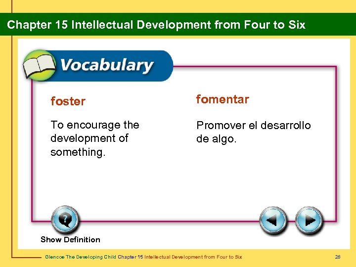 Chapter 15 Intellectual Development from Four to Six foster fomentar To encourage the development