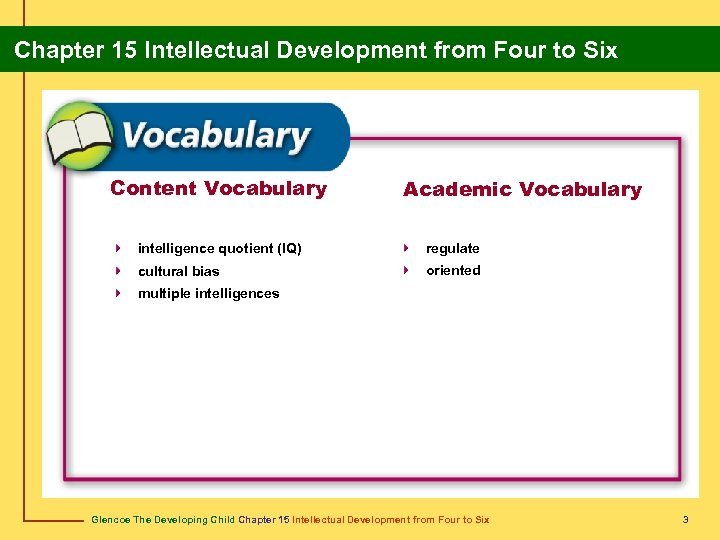 Chapter 15 Intellectual Development from Four to Six Content Vocabulary Academic Vocabulary intelligence quotient