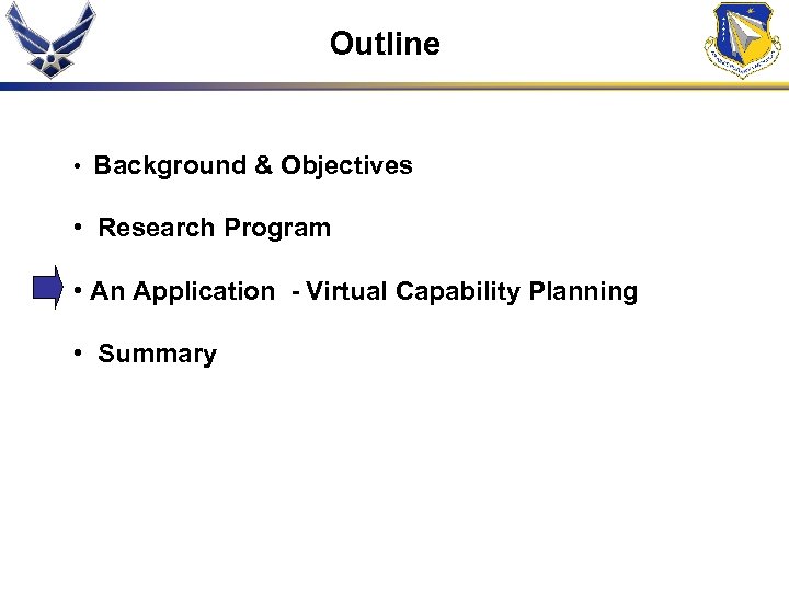 Outline • Background & Objectives • Research Program • An Application - Virtual Capability