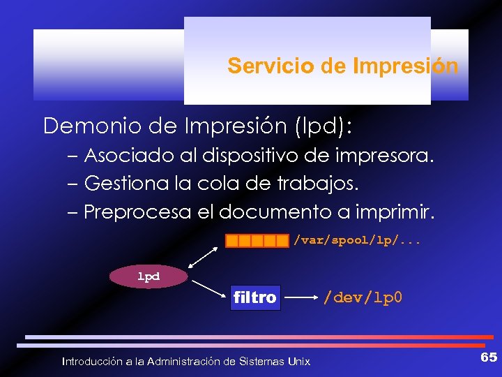 Servicio de Impresión Demonio de Impresión (lpd): – Asociado al dispositivo de impresora. –