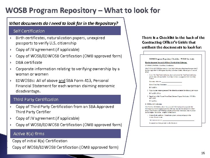WOSB Program Repository – What to look for What documents do I need to