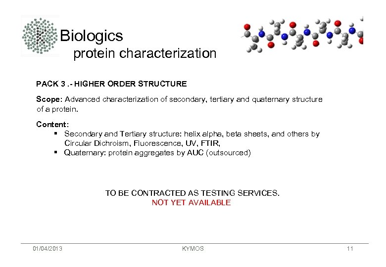 Biologics protein characterization PACK 3. - HIGHER ORDER STRUCTURE Scope: Advanced characterization of secondary,