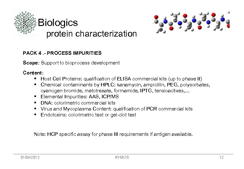 Biologics protein characterization PACK 4. - PROCESS IMPURITIES Scope: Support to bioprocess development Content: